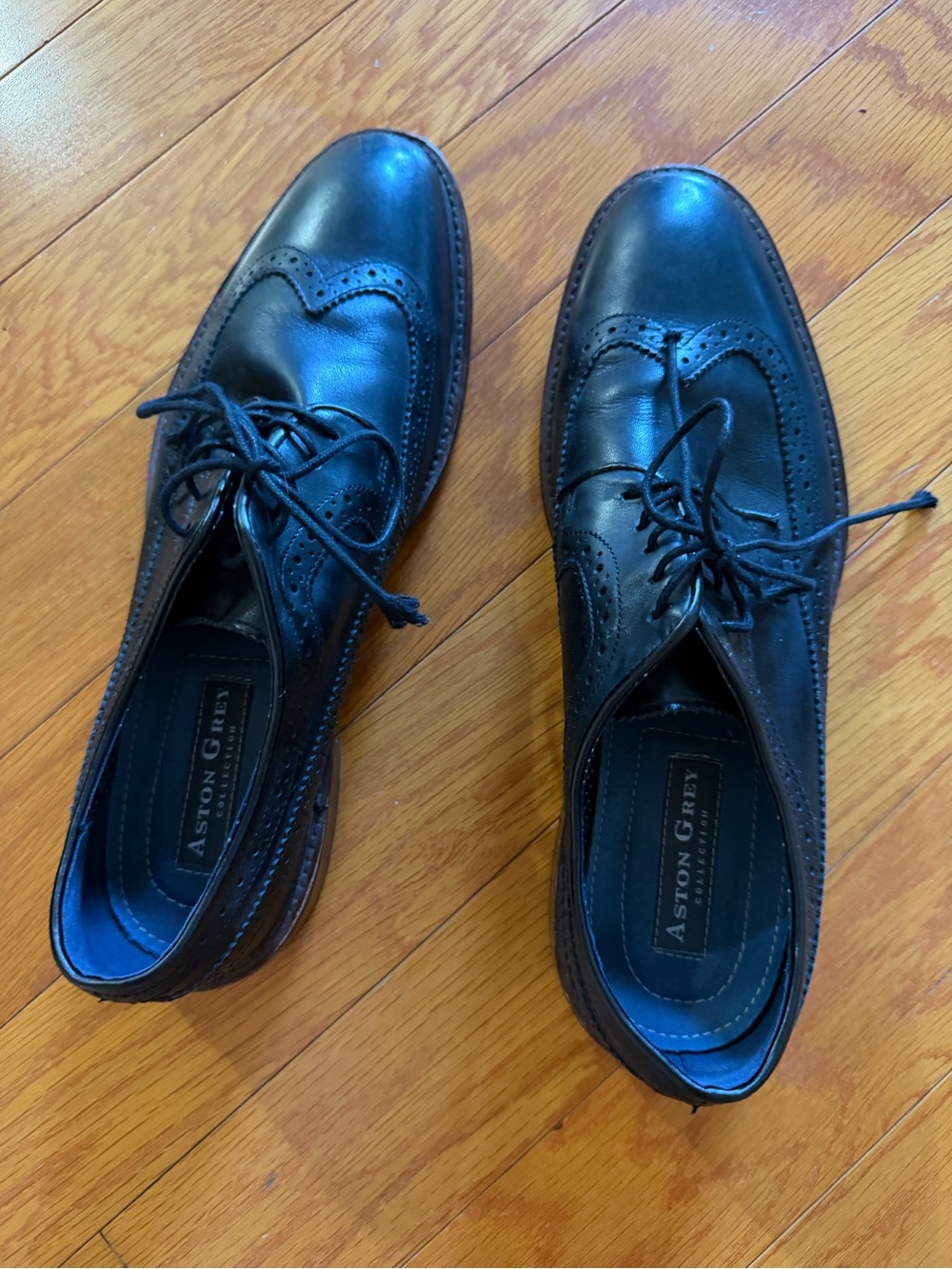 Aston Grey Collection Black Leather Wingtip Oxford Dress Shoes Size 9.5